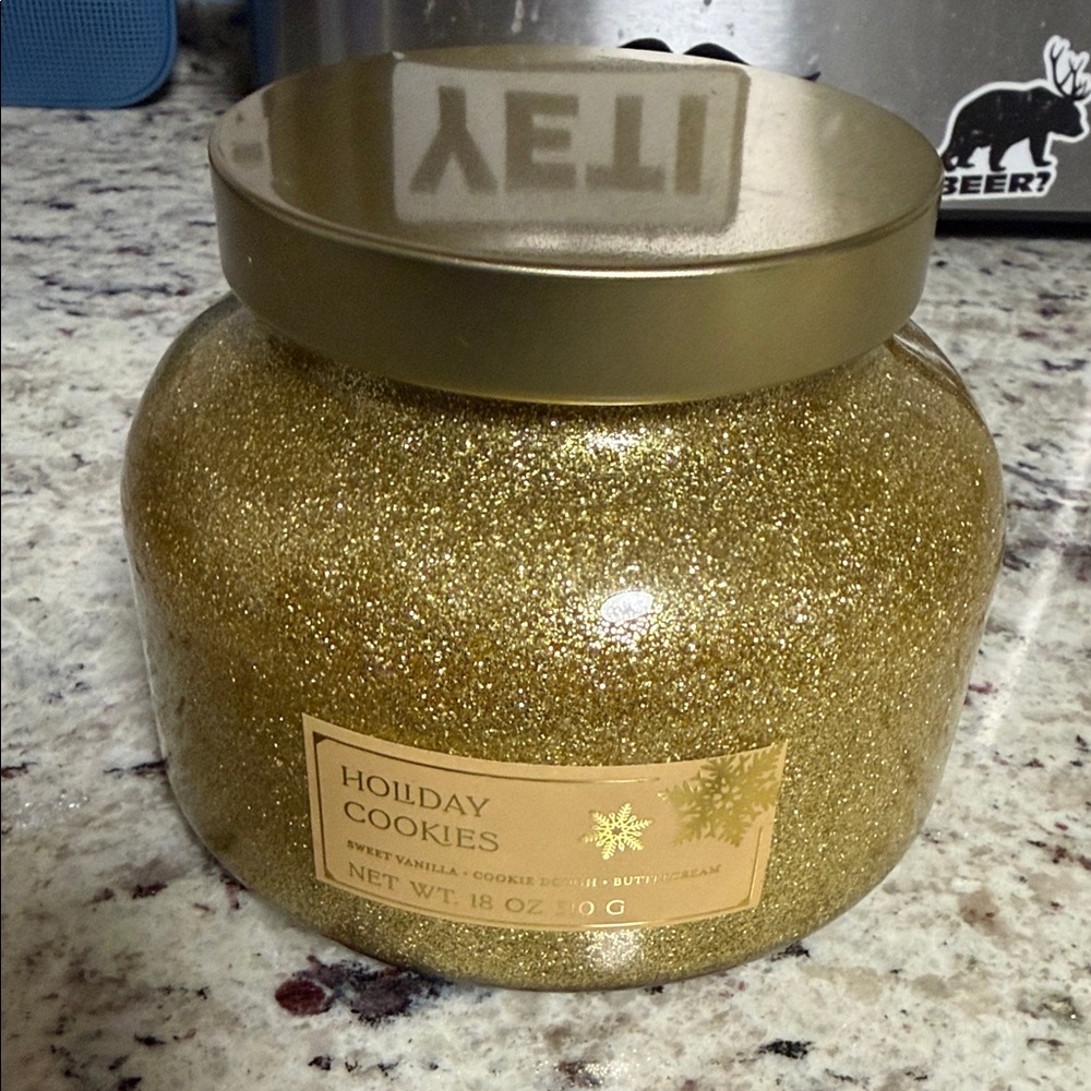 Gold Holiday Cookies Jar